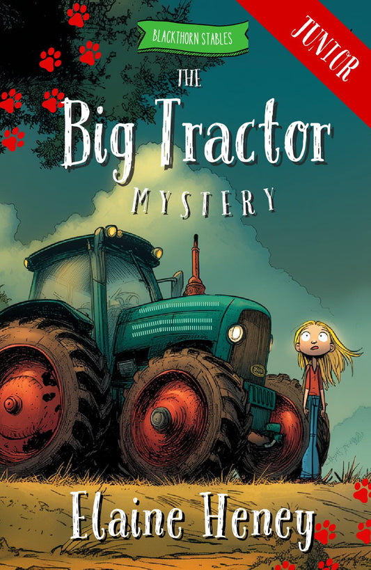 Book cover of 'The Big Tractor Mystery' by best-selling Irish Author Elaine Heney with a tractor and child illustration. 